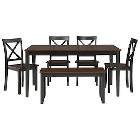 Two-Tone 6-Piece Dining Table Set with Bench